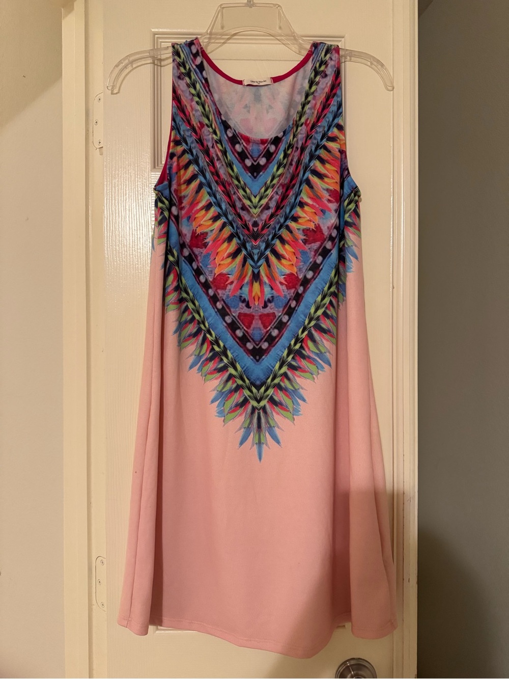 12PM by Mon Ami Multicolor Abstract Print Top with Pink Trim